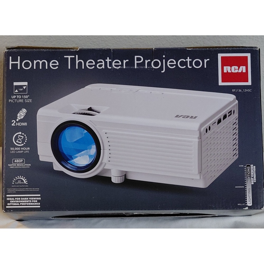 RCA RPJ136 Home Theater Projector 480p 1080p Compatible HDMI Remote Box